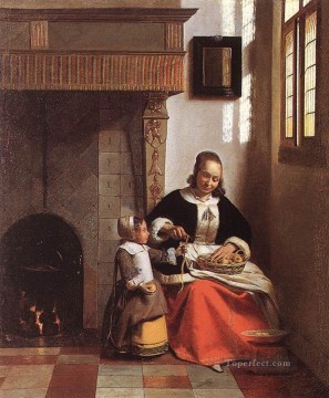 Pieter de Hooch Painting - Woman Peeling Apples genre Pieter de Hooch